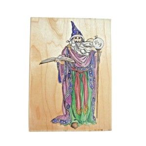 Stamps Happen, Inc. #80091 Wizard Wood Rubber Stamp 5.5" x 4" Vintage